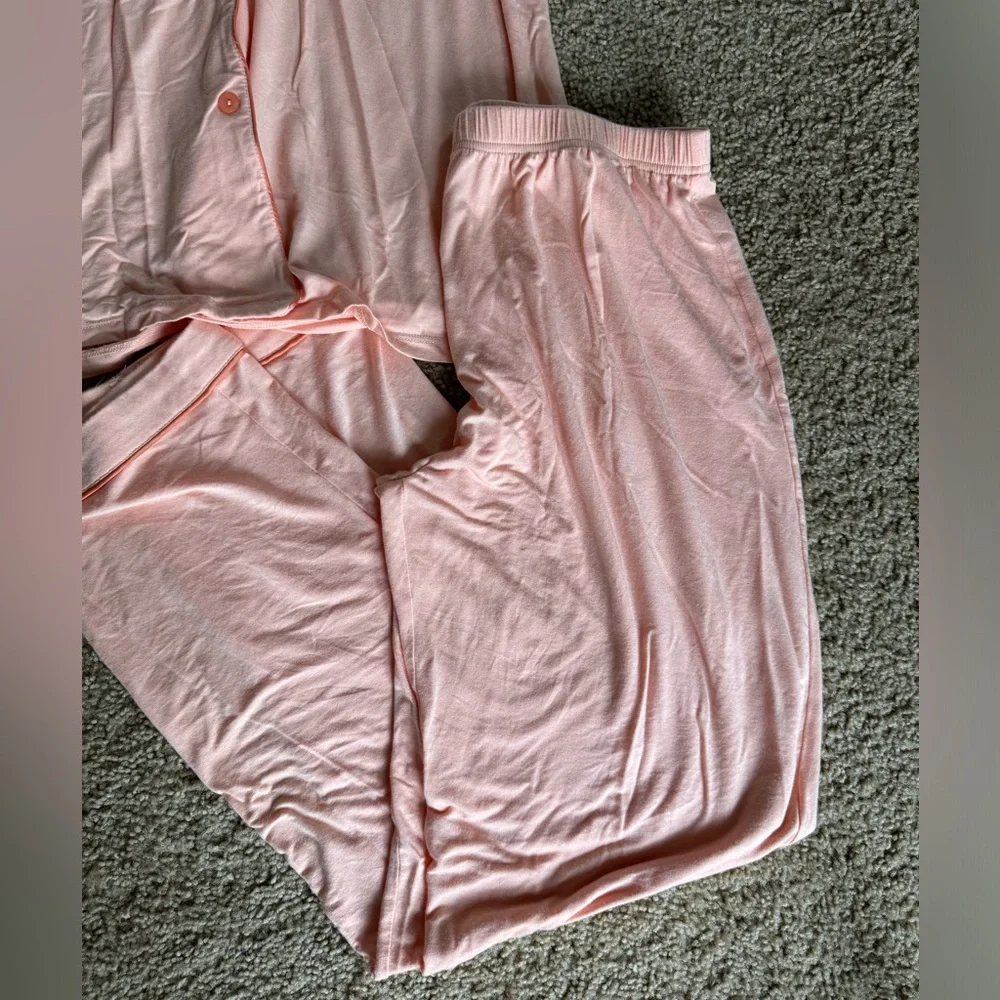 In My Sundays Peach Pink Women's Pajama Set - Soft Long Sleeve Top & Pants - Picture 5 of 7